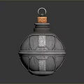 Vintage Spherical Bottle With Red Glass Body Silver Metal Decorations And Cork Stopper