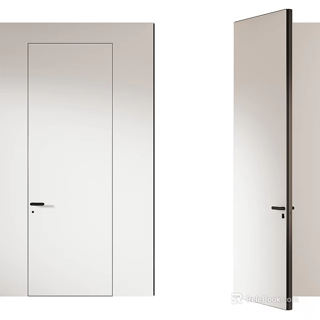 Modern White Hinged Door Design With Sleek Black Handle And Clean Lines 3d model 