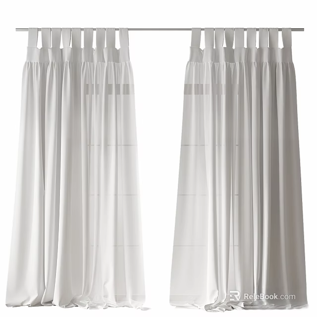 White Sheer Pleated Curtains with Light Filtering Design for Home Windows 3d model 