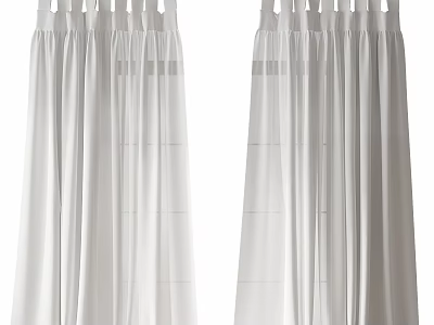 White Sheer Pleated Curtains with Light Filtering Design for Home Windows 3d model