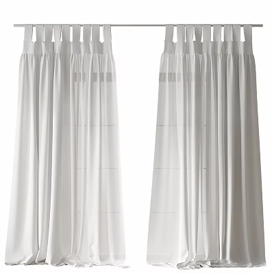 White Sheer Pleated Curtains with Light Filtering Design for Home Windows 3d model