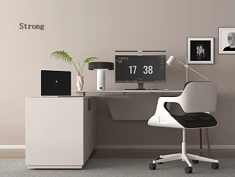 Modern Office Desk and Chair Office Supplies Computer 3d model