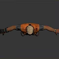 Futuristic 3D Character Model In Orange Vest With Gray Pants And Mechanical Leg Details Standing