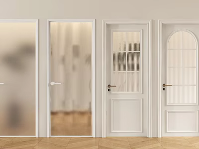 Various White Interior Door Designs Featuring Glass Panels And Wooden Flooring 3d model