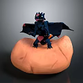 Black Dragon Figure Perched On Orange Rock Like Base With Spread Wings