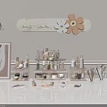 Stylish Cosmetics And Perfume Display With Shelves Brushes And Decorative Lights
