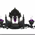 Ancient Shrine Altar Scene With Purple Flames Decorative Arch Candles Columns And Drapery