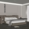 Modern Bedroom Interior Design With Upholstered Headboard Nightstand Lamp And Window Blinds