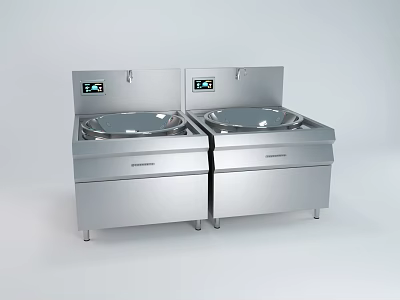 Stainless Steel Commercial Kitchen Appliances With Double Cooking Ranges And Digital Displays 3d model