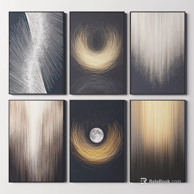 Abstract Decorative Paintings With Circular Patterns Moon Brush Strokes And Dark Backgrounds 3d model