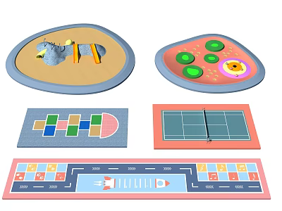 Colorful Children's Garden Landscape With Various Shaped Play Areas And Colorful Patterns 3d model