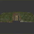 Cartoon Scene Of Green Plant Covered Semicircular Hut With Wooden Door And Ferns