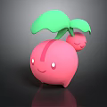 Pink 3D Cartoon Character With Two Green Leaves And Smiling Face On Dark Background