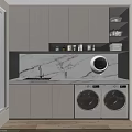 Modern Laundry Room With White Cabinets Marble Countertop And Washing Machines