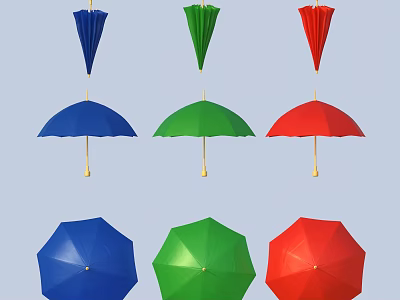 Colorful Umbrellas in Blue Green Red Open and Closed for Daily Use 3d model