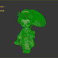 Japanese Geisha Doll Figure With Traditional Hairstyle Cherry Blossom Kimono And Bamboo Umbrella