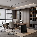 Modern Office Interior With Large Windows Blinds Desk Ergonomic Chairs Bookshelves And Plants