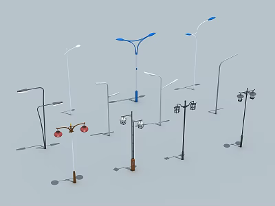 Outdoor Street Lights Featuring Modern Stylish Lamp Post With Various Decorative Designs 3d model