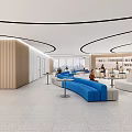 Modern Lounge Area Interior Design With Blue Curved Sofas White Seats And People Relaxing