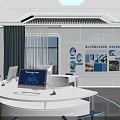 Modern High Tech Control Room Interior With Circular Console Display Screens And Blue Chairs 3d model