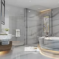 Modern Luxury Marble Bathroom With Elegant Vanity Freestanding Bathtub And Clear Glass Shower Enclosure Design