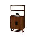 Modern Wooden Decorative Cabinet With Open Shelf And Ceramic Jar On Top