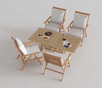 Outdoor Table and Chair Combination Solid Wood Casual Table and Chair 3d model