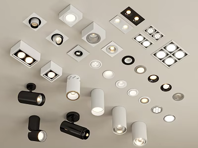 Bright Modern Black And White LED Downlights And Spotlights Various Designs Indoor Lighting 3d model