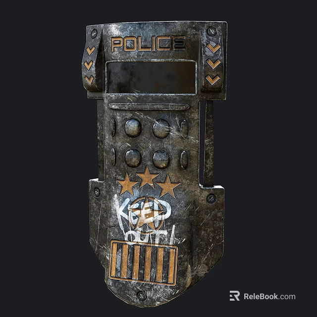 Vintage Weapon Design With 'KEEP OUT' Engraving Star Patterns And Rusty Metal Texture 3d model