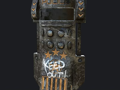 Vintage Weapon Design With 'KEEP OUT' Engraving Star Patterns And Rusty Metal Texture 3d model