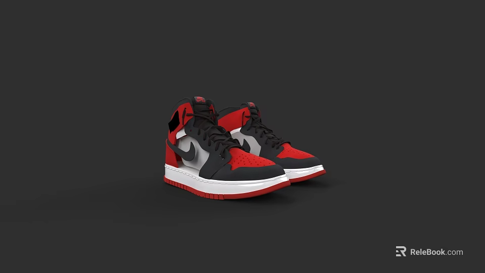 High Top Black Red White Shoes With Classic Design And Comfortable Sole 3d model 