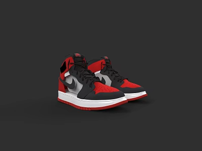 High Top Black Red White Shoes With Classic Design And Comfortable Sole 3d model