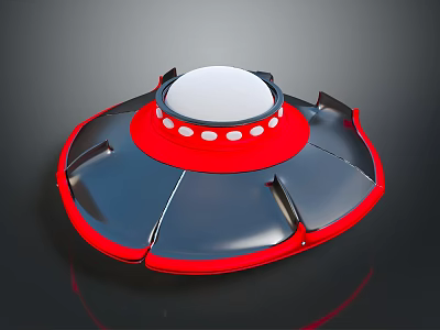 Sci Fi UFO Model Featuring Red Black Shell White Dome And Dot Decorations 3d model