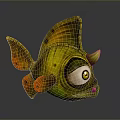 Cartoon Aquatic Animal Fish with Green Orange Scaled Body and Large Round Eyes