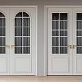 White Double Doors With Arched And Rectangular Pane Design For Interior Space With Golden Handles 3d model