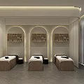 Modern SPA Sauna Interior With Reception Area Massage Beds Wooden Elements And Soft Lighting