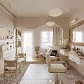 Modern Hair And Beauty Salon Interior With Styling Stations Mirrors Hanging Lights And Decorative Plants
