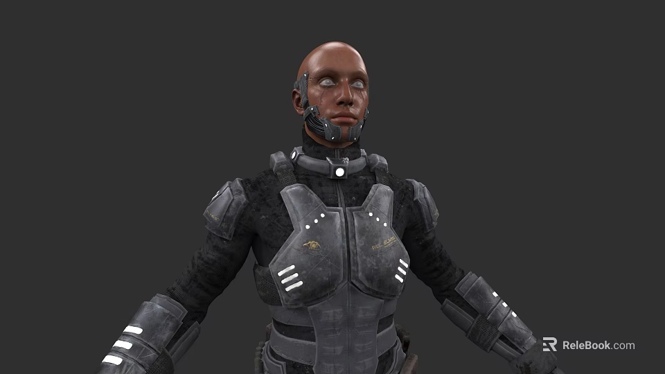 Futuristic Sci Fi Game Movie Character In Mechanical Combat Armor With High Tech Design 3d model 