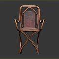 Vintage Rattan Leisure Chair With Wooden Frame Red Cushioned Seat And Armrests