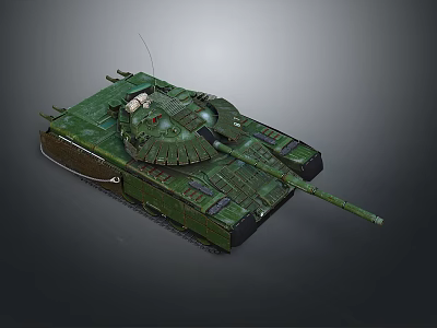 Armored Military Tank In Green Camouflage With Turret Long Cannon And Tracks 3d model