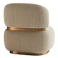 Modern Beige Fabric Leisure Chair With Rounded Design And Golden Metal Legs