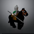 Lego Knight Figure Riding Black Horse With Silver Helmet And Spear