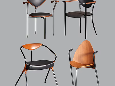 Modern Single Chair Designs With Wooden Backrest Armrests And Metal Legs 3d model