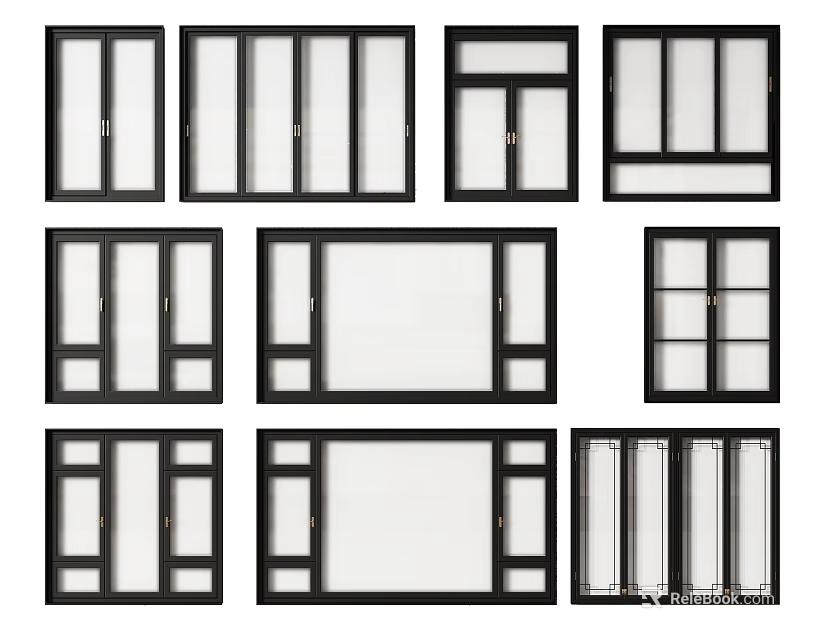 Various Modern Window Designs With Different Frame Styles And Glass Panels 3d model