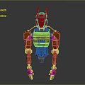 Detailed 3D Model Design of Red Metallic Robot Character With Mechanical Structure And Antennas