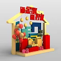 Festive House Shaped Decoration With Golden Egg Smashing Balloons And Gift Boxes
