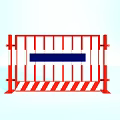Road Barrier With Red Frame White Vertical Bars Blue Panel And Red White Warning Stripes 3d model