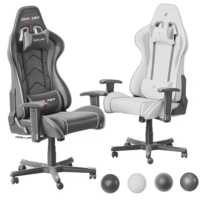 Ergonomic Black And Gray Gaming Chairs Featuring Adjustable Armrests And Swivel Base 3d model