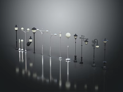 Various Outdoor Lighting Furniture Pieces With Different Design Styles And Shapes 3d model
