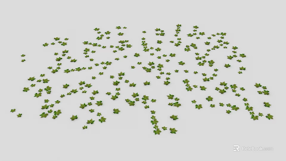 Decorative Small Green Clover Like Plants Randomly Scattered On White Background 3d model 